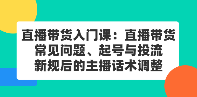 直播带货入门课：直播带货常见问题、起号与投流、新规后的主播话术调整鱼涯创客-网创项目资源站-副业项目-创业项目-搞钱项目鱼涯创客