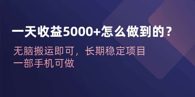 一天收益5000+怎么做到的？无脑搬运即可，长期稳定项目，一部手机可做鱼涯创客-网创项目资源站-副业项目-创业项目-搞钱项目鱼涯创客