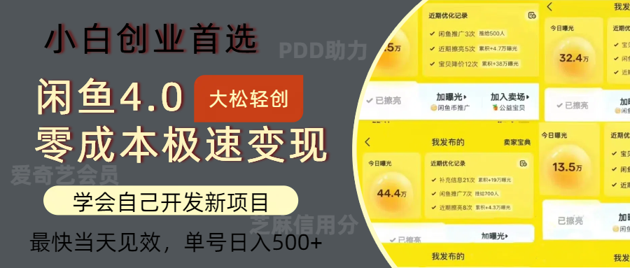 闲鱼0成本极速变现项目，多种变现方式，单号日入500+最新玩法鱼涯创客-网创项目资源站-副业项目-创业项目-搞钱项目鱼涯创客