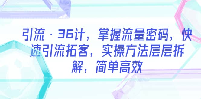 引流·36计，掌握流量密码，快速引流拓客，实操方法层层拆解，简单高效鱼涯创客-网创项目资源站-副业项目-创业项目-搞钱项目鱼涯创客