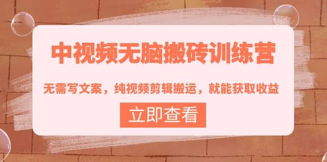 中视频无脑搬砖训练营：无需写文案，纯视频剪辑搬运，就能获取收益鱼涯创客-网创项目资源站-副业项目-创业项目-搞钱项目鱼涯创客