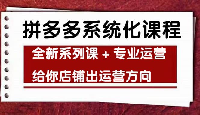 车神陪跑，拼多多系统化课程，全新系列课+专业运营给你店铺出运营方向鱼涯创客-网创项目资源站-副业项目-创业项目-搞钱项目鱼涯创客