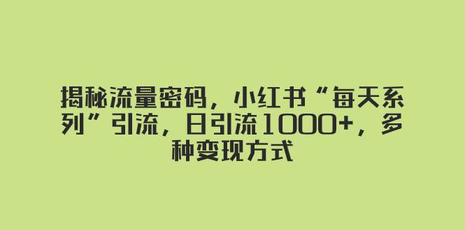 揭秘流量密码，小红书“每天系列”引流，日引流1000+，多种变现方式鱼涯创客-网创项目资源站-副业项目-创业项目-搞钱项目鱼涯创客