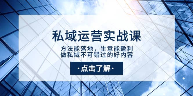 私域运营实战课：方法能落地，生意能盈利，做私域不可错过的好内容鱼涯创客-网创项目资源站-副业项目-创业项目-搞钱项目鱼涯创客