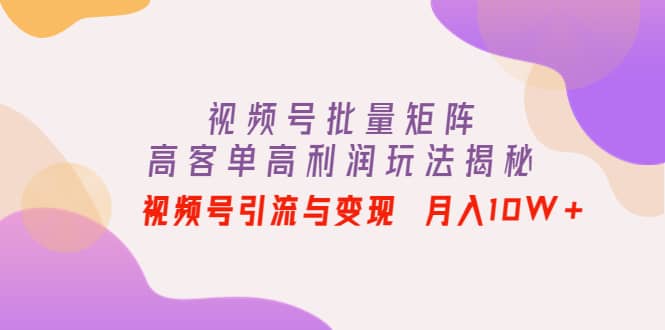 视频号批量矩阵的高客单高利润玩法揭秘鱼涯创客-网创项目资源站-副业项目-创业项目-搞钱项目鱼涯创客