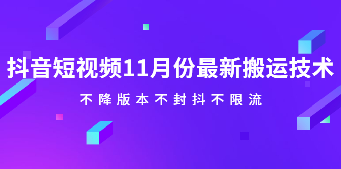 抖音短视频11月份最新搬运技术，不降版本不封抖不限流！【视频课程】鱼涯创客-网创项目资源站-副业项目-创业项目-搞钱项目鱼涯创客