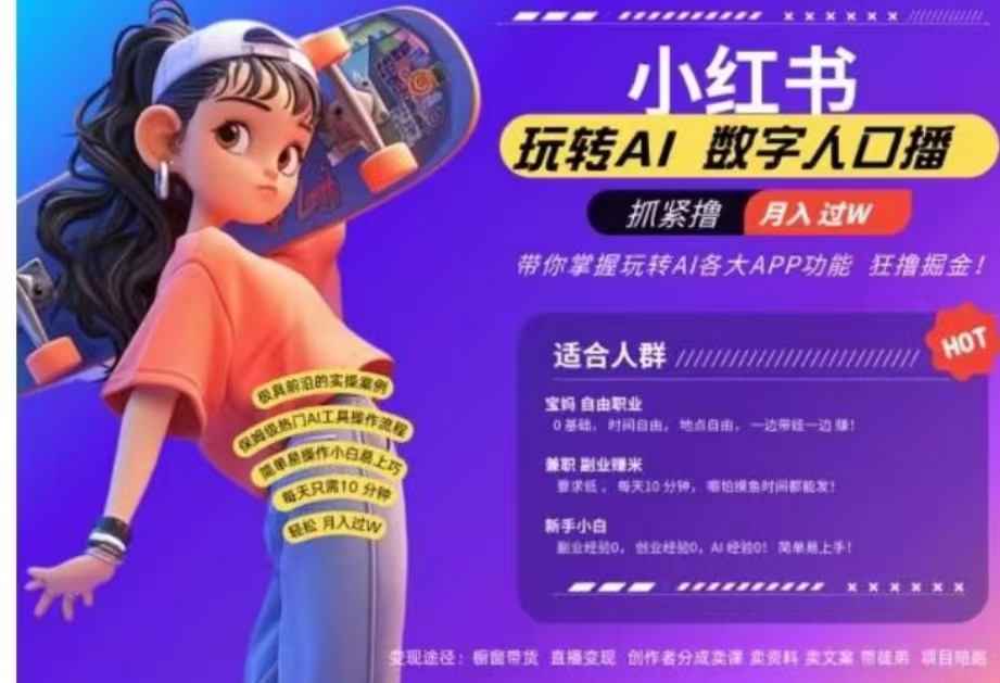 小红书数字人暴力起号，AI改写文案，流量火爆月入破W轻松拿捏，再也不用费劲录口播鱼涯创客-网创项目资源站-副业项目-创业项目-搞钱项目鱼涯创客