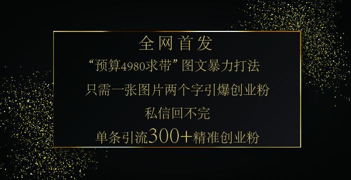 小红书，“预算 4980 带我飞” 的神奇图片引流法，堪称涨粉核武器！只需一张图，就能单条笔记凭借此方法，轻松引流 300 + 精准创业粉！鱼涯创客-网创项目资源站-副业项目-创业项目-搞钱项目鱼涯创客