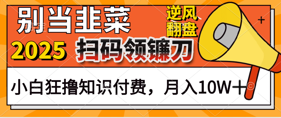 2025别当韭菜！扫码领镰刀！小白狂撸知识付费月入10W+鱼涯创客-网创项目资源站-副业项目-创业项目-搞钱项目鱼涯创客