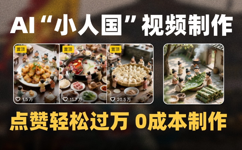 爆款1000W+微缩景观迷你小人国AI视频，0成本制作全流程教学鱼涯创客-网创项目资源站-副业项目-创业项目-搞钱项目鱼涯创客